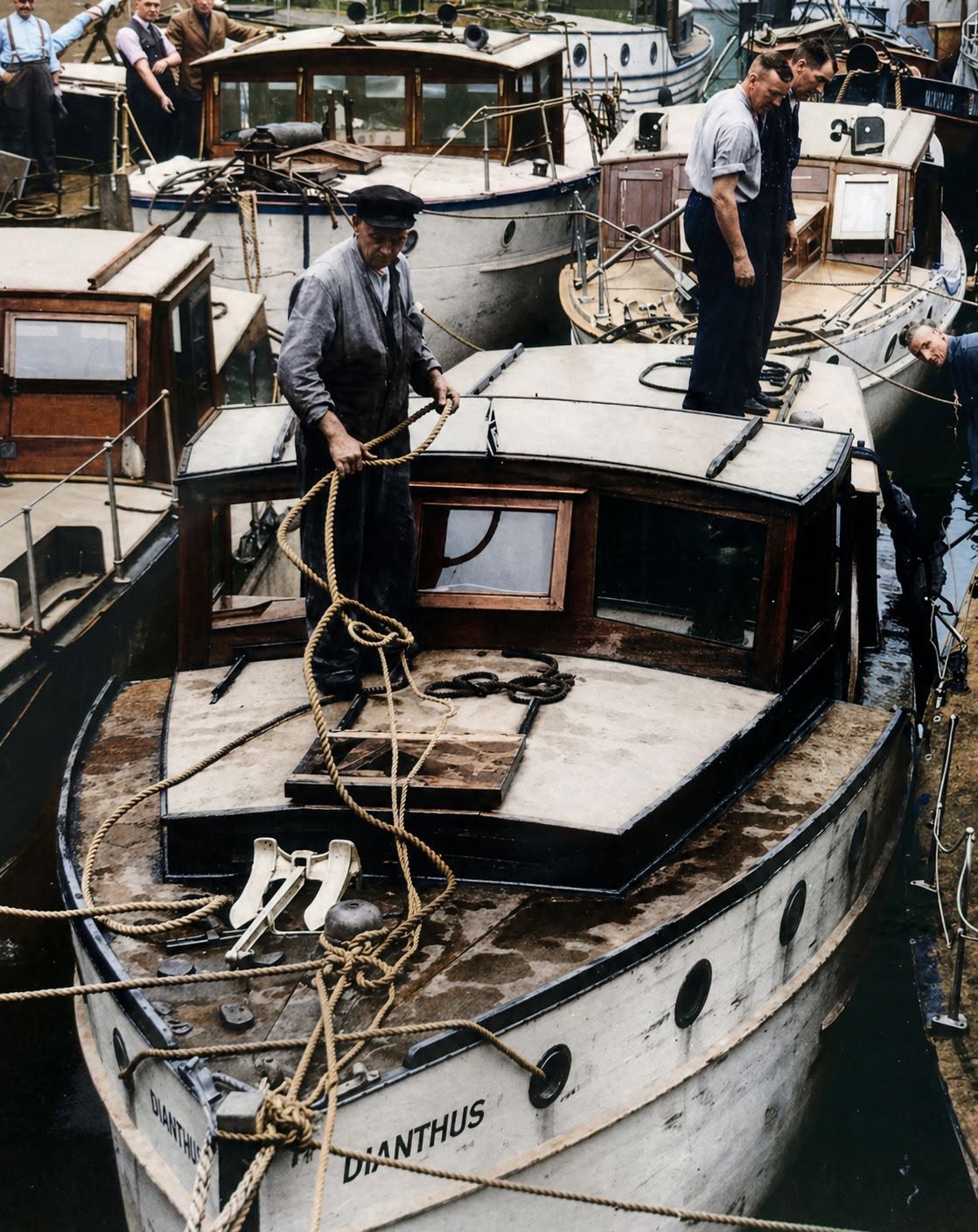 Dianthus among a closely gathered group of working motor yachts