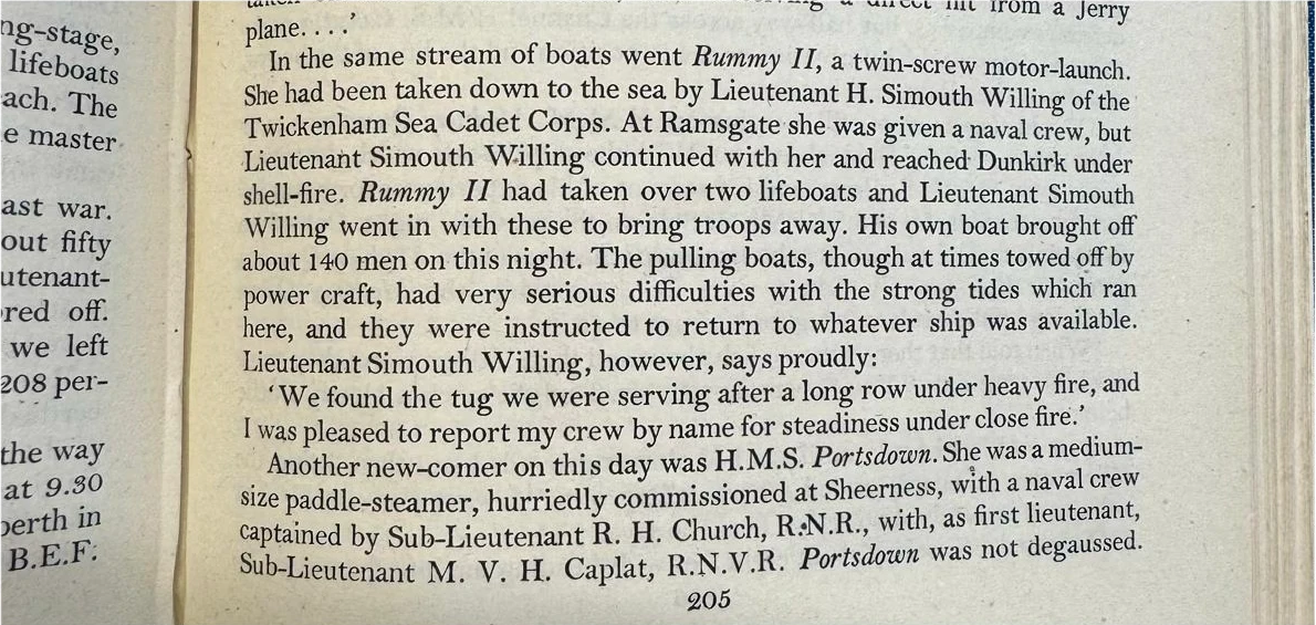 Published account describing Rummy II reaching Dunkirk and carrying troops