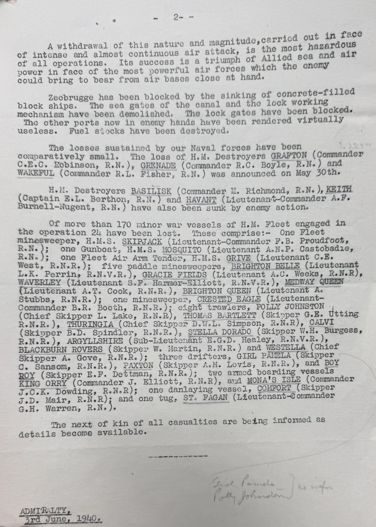 Admiralty Summary of the Operation