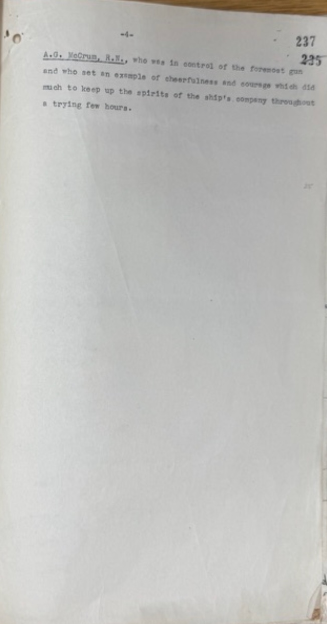 Commendation of A. G. McCrum, R.N.