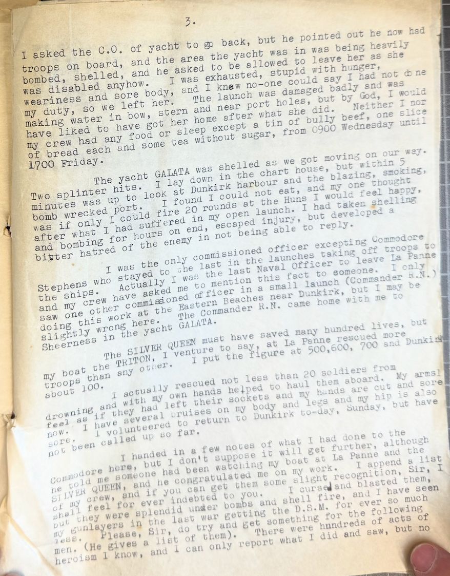 Original page 3 of Lt. R. N. Irving’s La Panne and Dunkirk launch account.